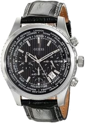 Montre Homme Guess W0500G2 bracelet cuir noir cadran noir multi-fonction vue 2