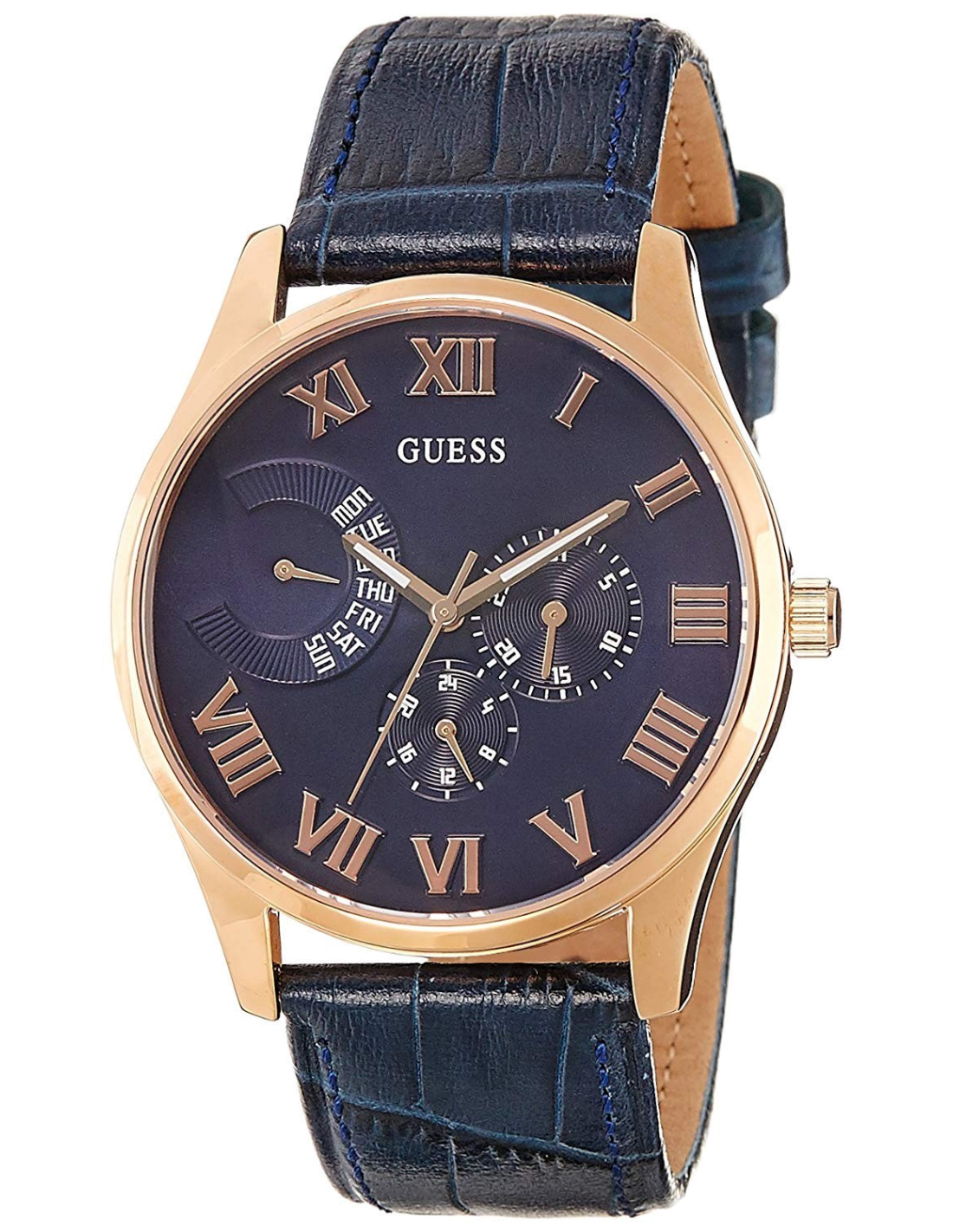 Montre Homme Guess W0669G2 en Cuir Bleu et Boîtier Or Rose
