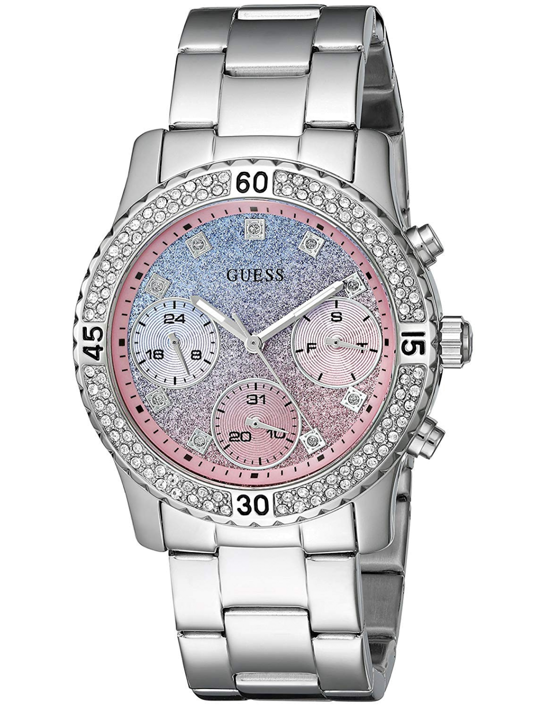 Montre Femme Guess W0774L1 en Acier Argent, Cadran Bicolore Bleu et Rose vue 4