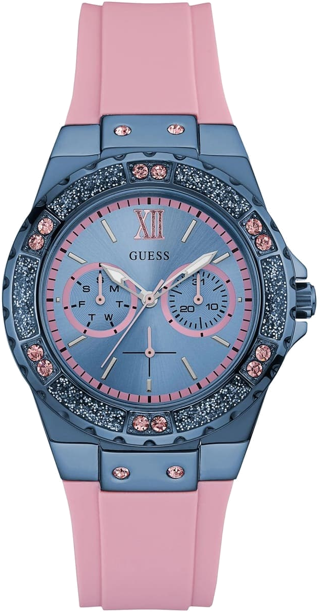 Montre Femme Guess Limelight W0775L5 - Boîtier Bleu, Cadran Violet, Bracelet Rose