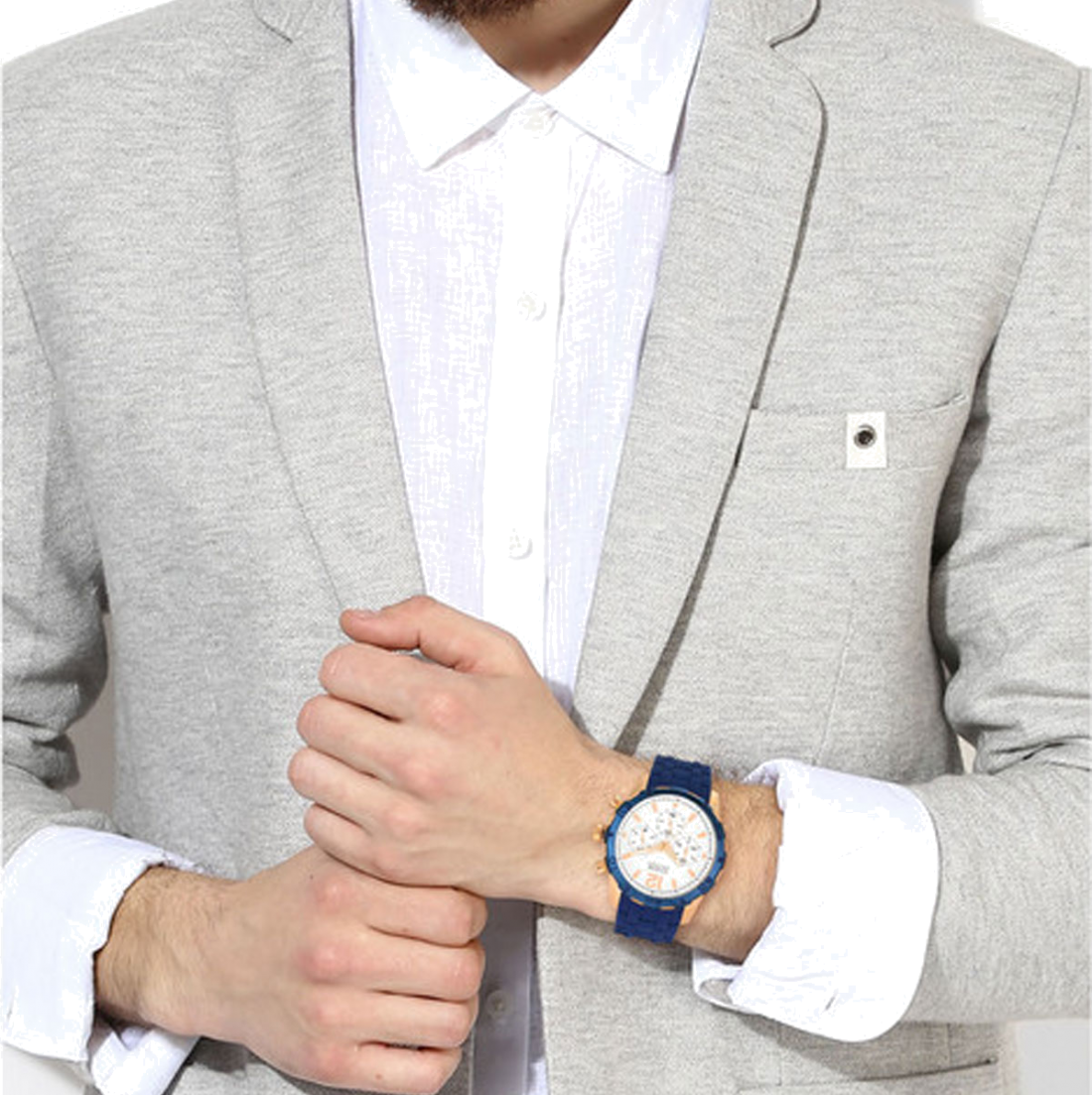 Montre Guess Homme W0864G5 - Boîtier Acier Or Rose 45mm, Cadran Blanc, Bracelet Silicone Bleu vue 2