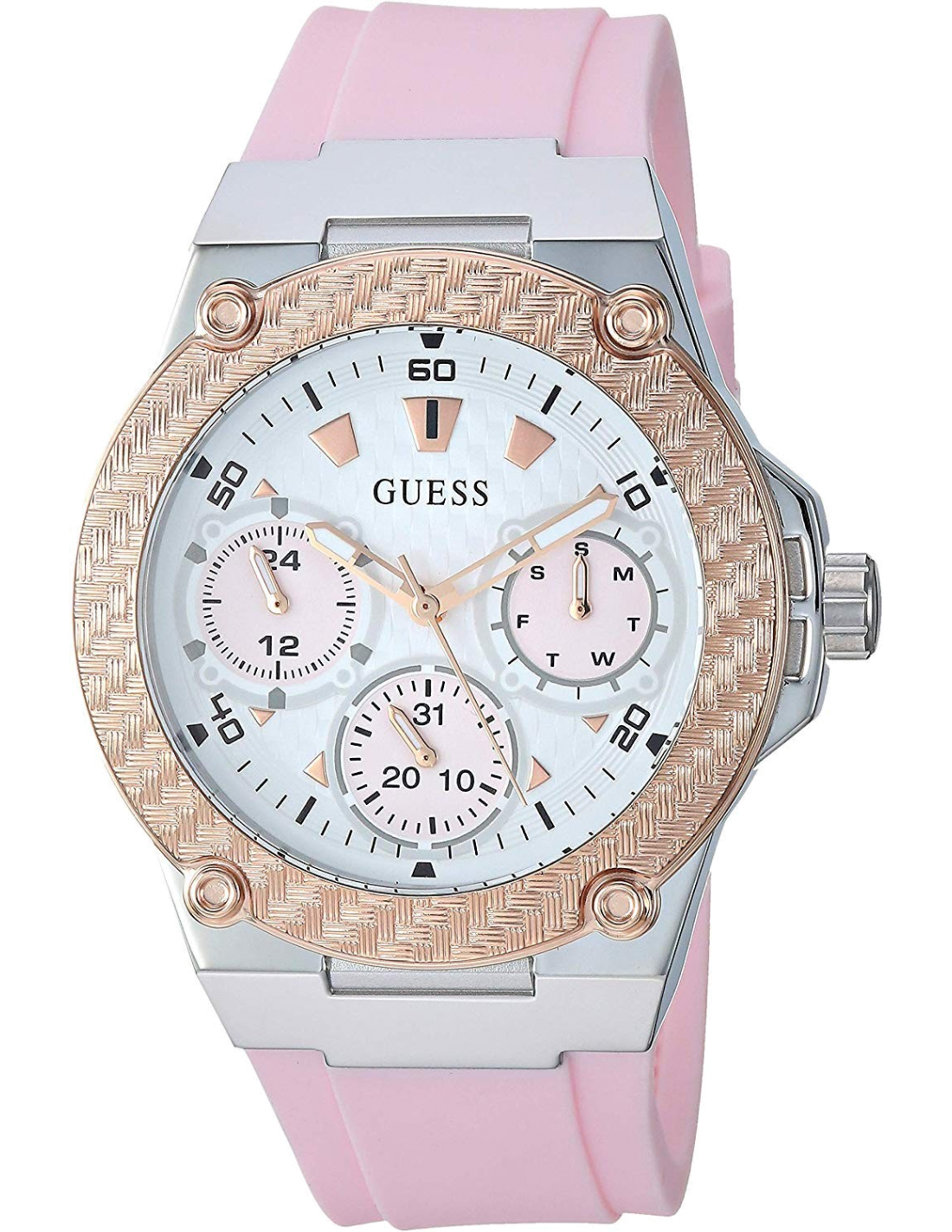 Montre Femme Guess Zena W1094L4 - Boîtier Bicolore Argent/Rose & Bracelet Silicone Rose vue 2