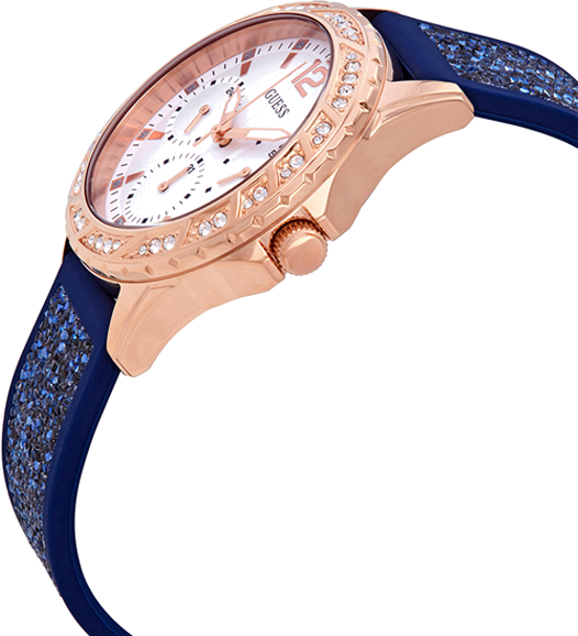 Montre Guess W1096L4 pour Femme - Boîtier Acier Or Rose & Bracelet Silicone Bleu vue 2
