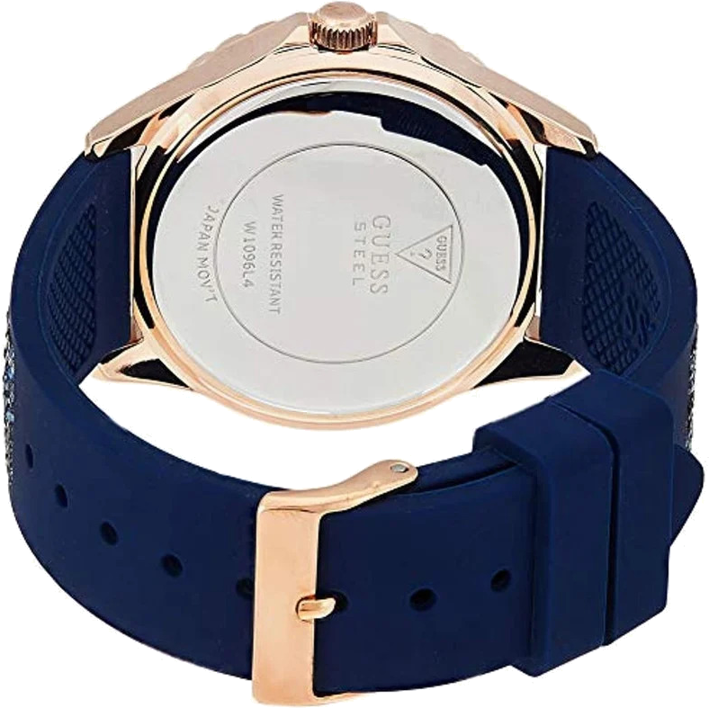 Montre Guess W1096L4 pour Femme - Boîtier Acier Or Rose & Bracelet Silicone Bleu vue 3