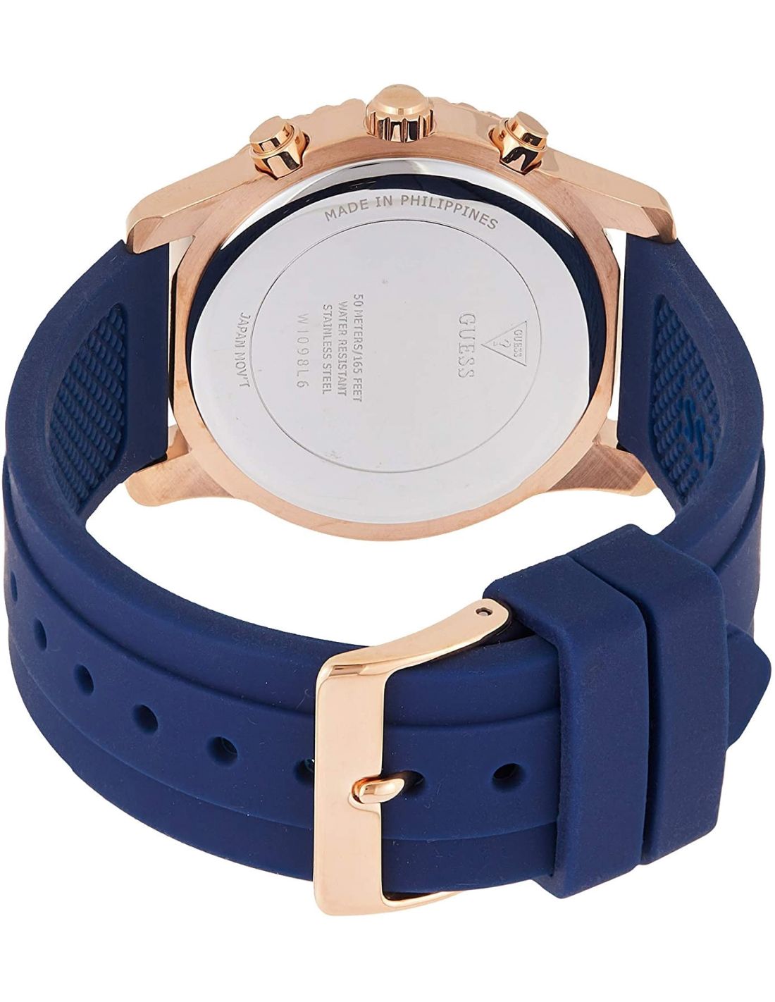 Montre Femme Guess W1098L6 Confetti - Cadran Bleu, Boîtier Acier Or Rose, Bracelet Silicone vue 2