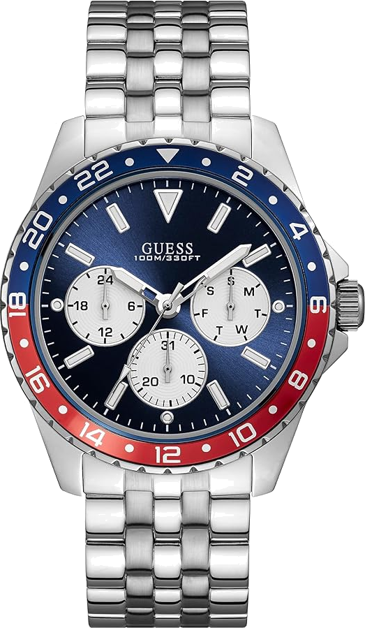 Montre Guess Odyssey W1107G2 pour Homme - Cadran bleu multifonction, bracelet acier argent