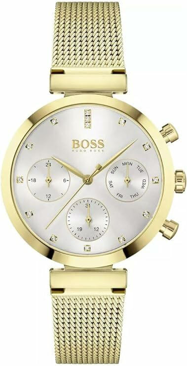 Montre Femme Hugo Boss 1502552 Flawless Acier Doré Maille Milanaise Cadran Gris