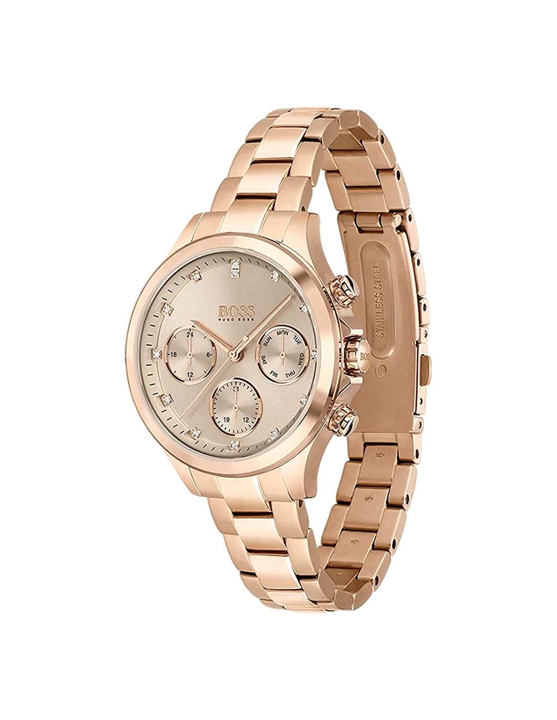 Montre Hugo Boss 1502592 en acier or rose et cristaux Swarovski vue 2