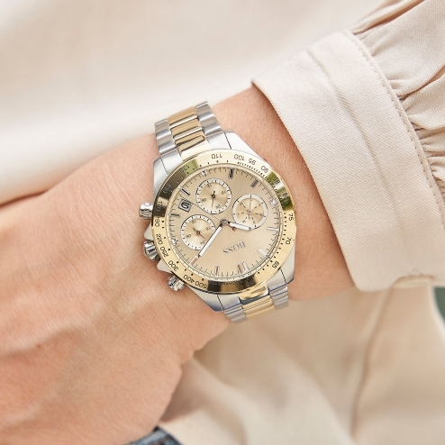 Montre Hugo Boss 1502618 Sport Lux Novia Chronographe Bicolore Argent et Or vue 4