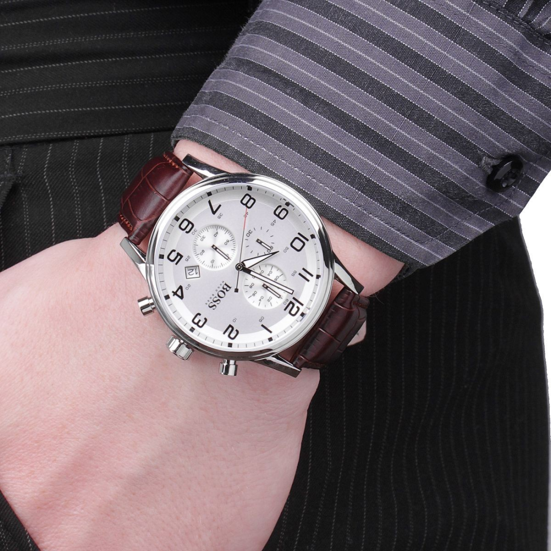 Montre Homme Hugo Boss Sport 1512447 Cadran Blanc Bracelet Cuir Marron vue 3