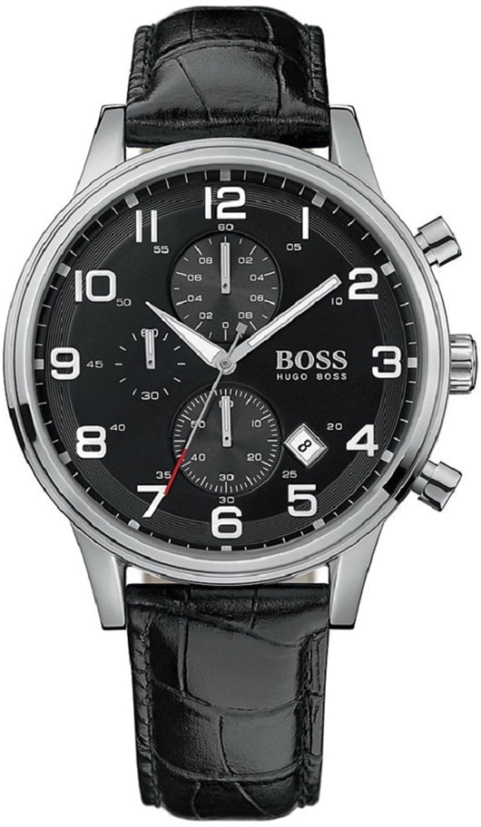 Montre Homme Hugo Boss Aeroliner 1512448 - Cadran Noir, Boîtier Argent, Bracelet Cuir