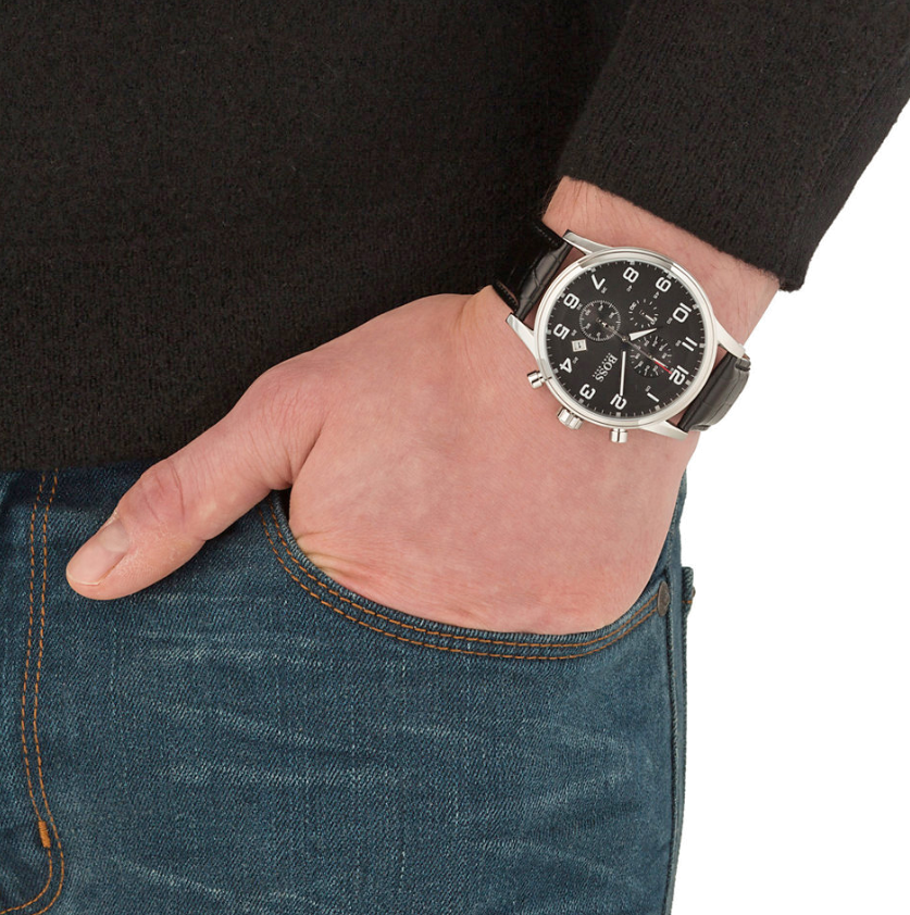 Montre Homme Hugo Boss Aeroliner 1512448 - Cadran Noir, Boîtier Argent, Bracelet Cuir vue 3