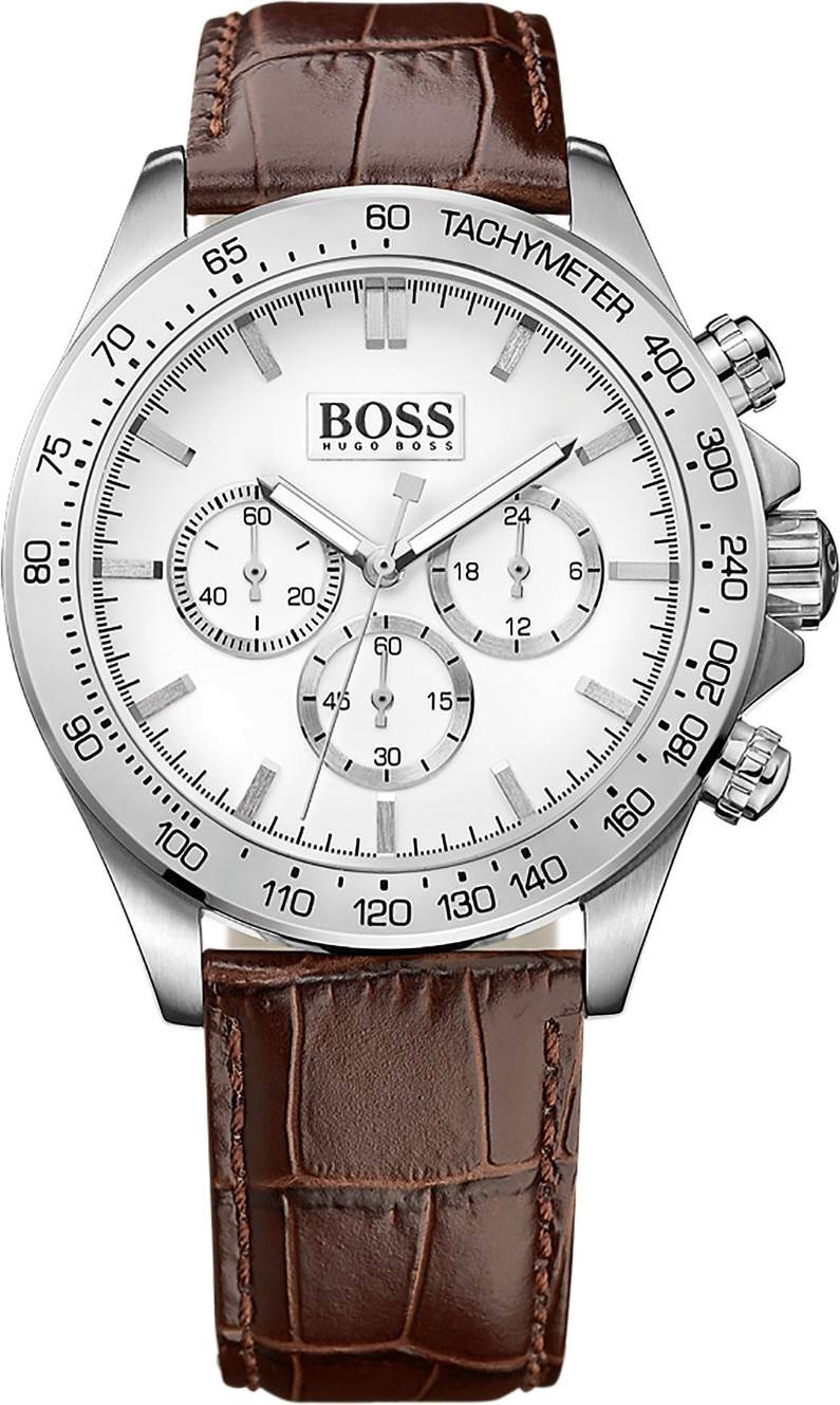 Montre Homme Hugo Boss 1513175 Chronographe Sport Cadran Argent Bracelet Cuir Marron