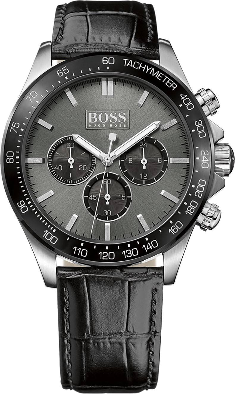 Montre Homme Hugo Boss 1513177 Chronographe Cadran Noir Bracelet Cuir