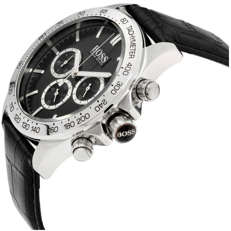 Détail du bracelet cuir noir Hugo Boss 1513178 — Montres Outlet