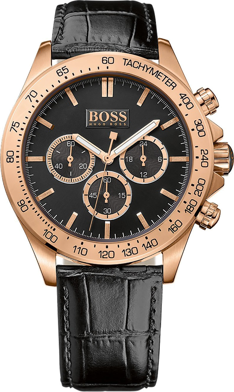 Montre Homme Hugo Boss Ikon 1513179 Chronomètre Cadran Noir Bracelet Cuir