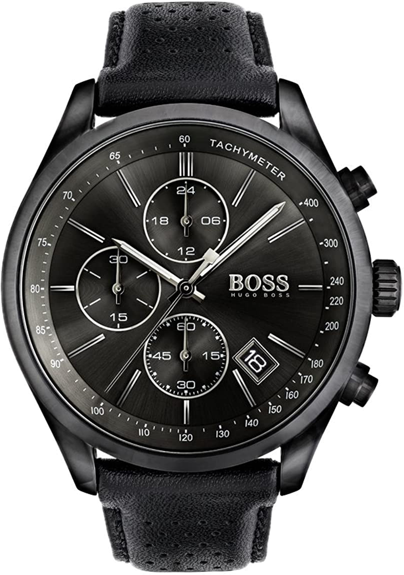 Montre Hugo Boss 1513474 Chronomètre en Cuir Noir Surpiqué