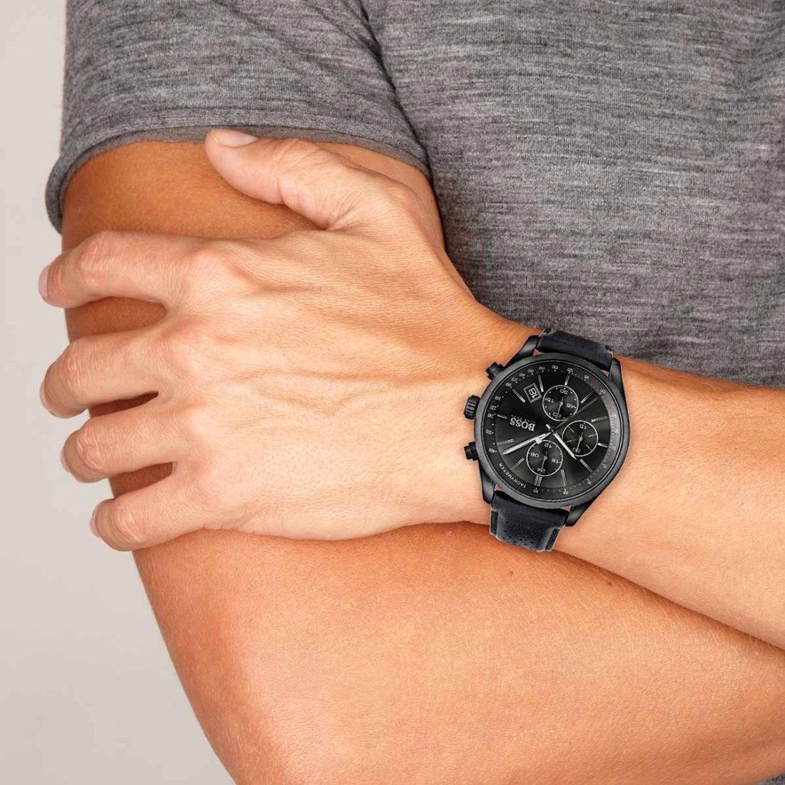 Montre Hugo Boss 1513474 Chronomètre en Cuir Noir Surpiqué vue 5