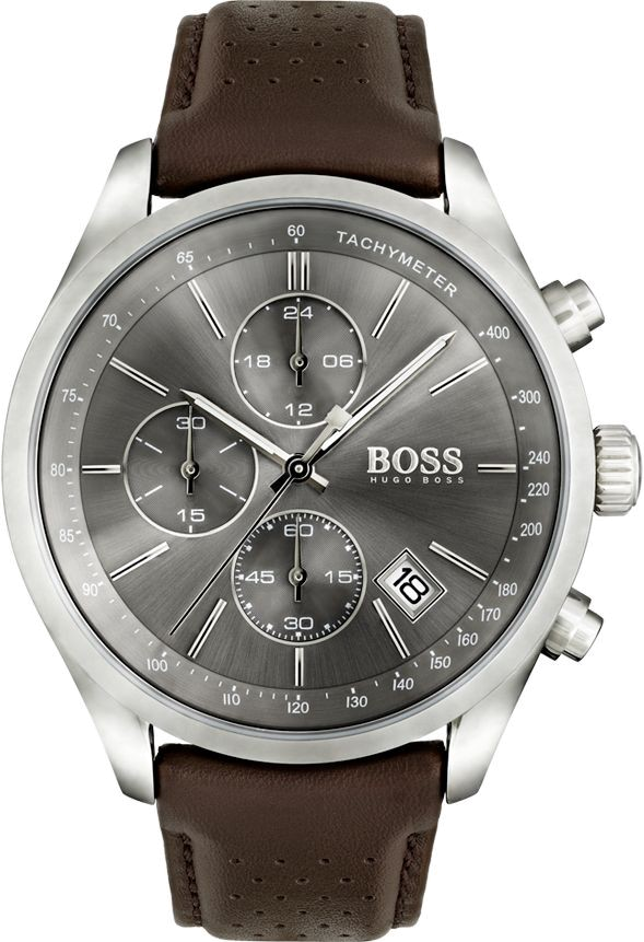 Montre Homme Hugo Boss 1513476 - Boîtier Acier, Cadran Gris, Bracelet Cuir Marron