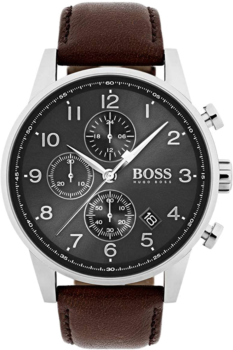 Montre Homme Hugo Boss 1513494 Navigator Chronographe Cadran Noir Cuir Marron