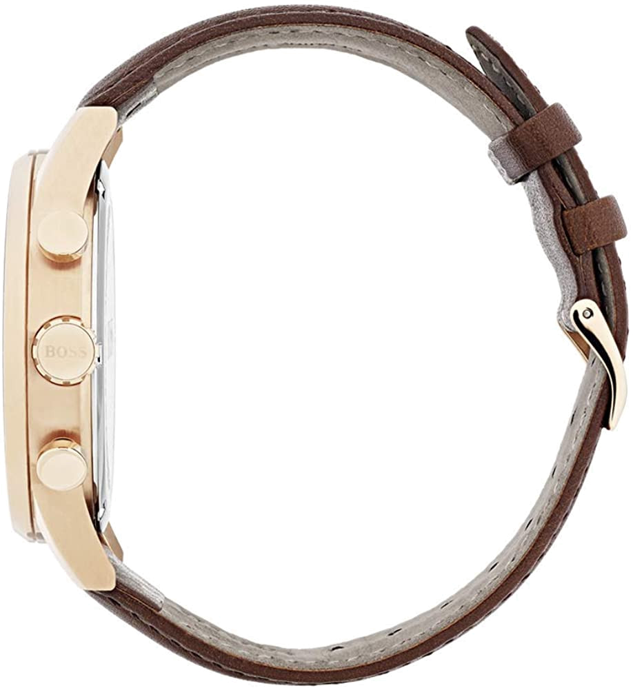 Montre Homme Hugo Boss 1513496 Navigator Chronographe Acier Or Rose Cadran Gris Cuir Marron vue 3