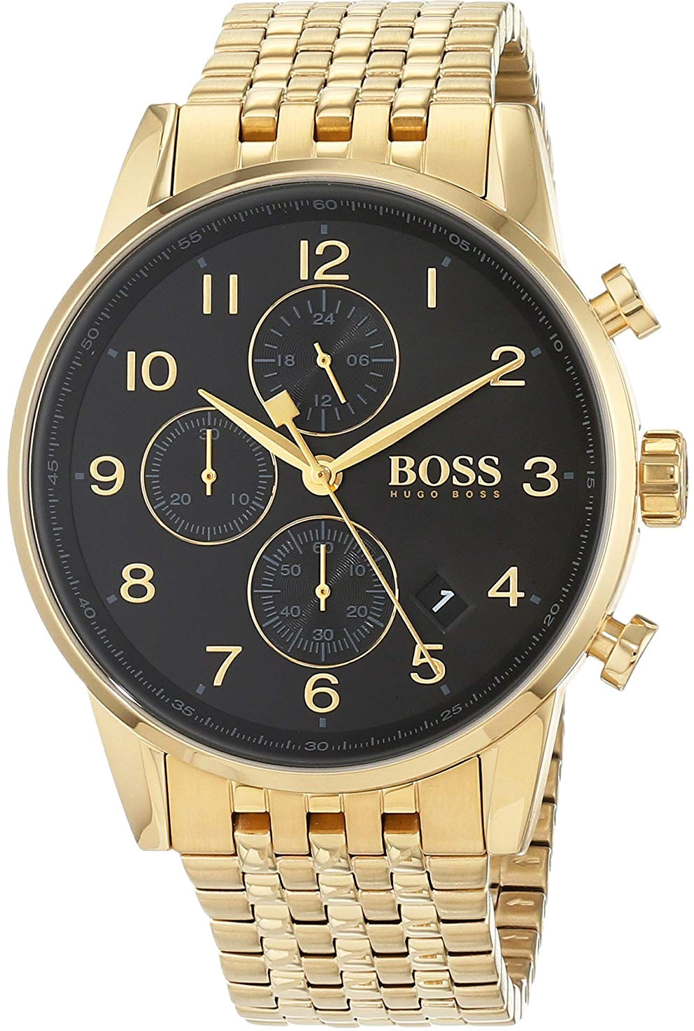 Montre Homme Hugo Boss Navigator 1513531 Cadran Noir Boîtier Or Acier