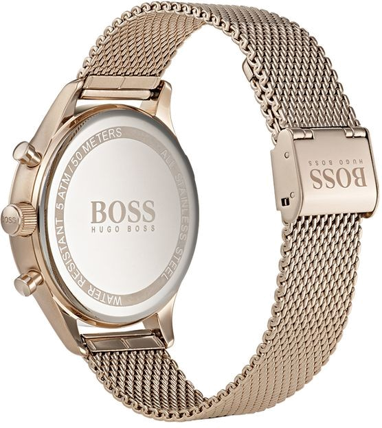 Montre Homme Hugo Boss 1513548, Boîtier Or Rose 44mm, Cadran Noir, Bracelet Maille Milanaise vue 2