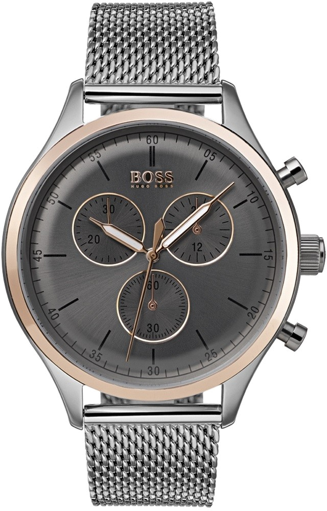 Montre Homme Hugo Boss Companion 1513549 Cadran Gris Acier Maille Milanaise