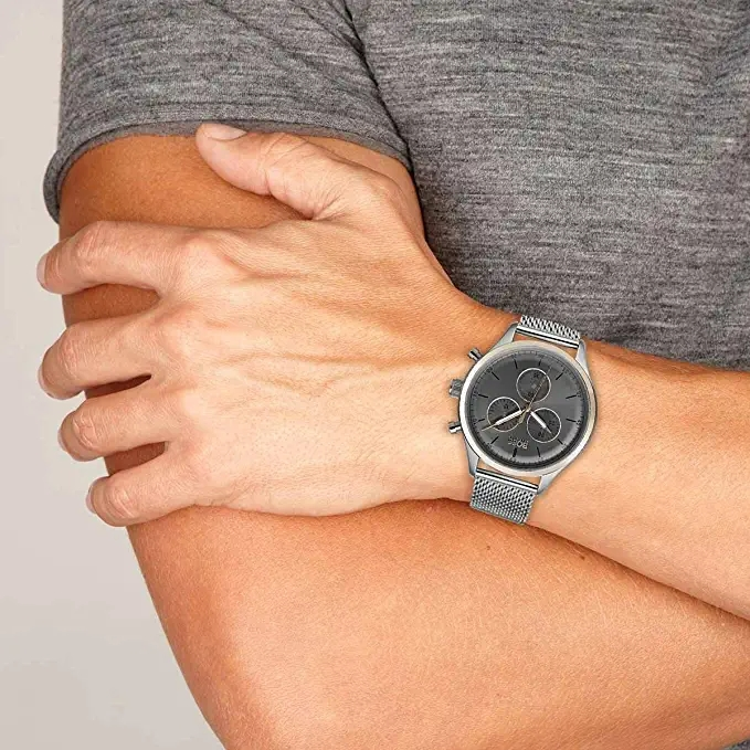 Montre Homme Hugo Boss Companion 1513549 Cadran Gris Acier Maille Milanaise vue 4