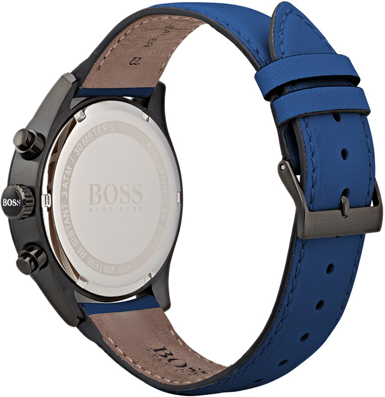 Montre Homme Hugo Boss 1513563 Grand Prix Chronographe Acier Noir et Bracelet Silicone Bleu vue 2