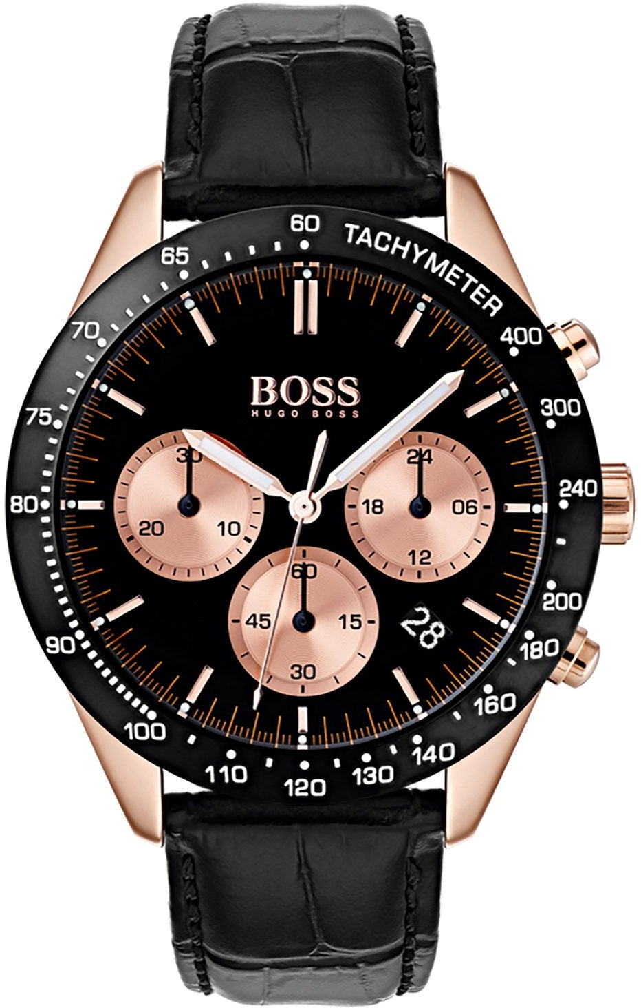 Montre Homme Hugo Boss 1513580 Chronographe Cadran Noir Bracelet Cuir