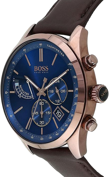 Montre Homme Hugo Boss 1513604 Chronographe Cadran Bleu Bracelet Cuir Marron vue 4