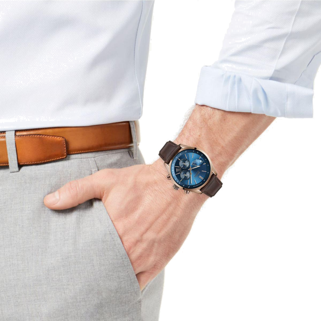 Montre Homme Hugo Boss 1513604 Chronographe Cadran Bleu Bracelet Cuir Marron vue 5