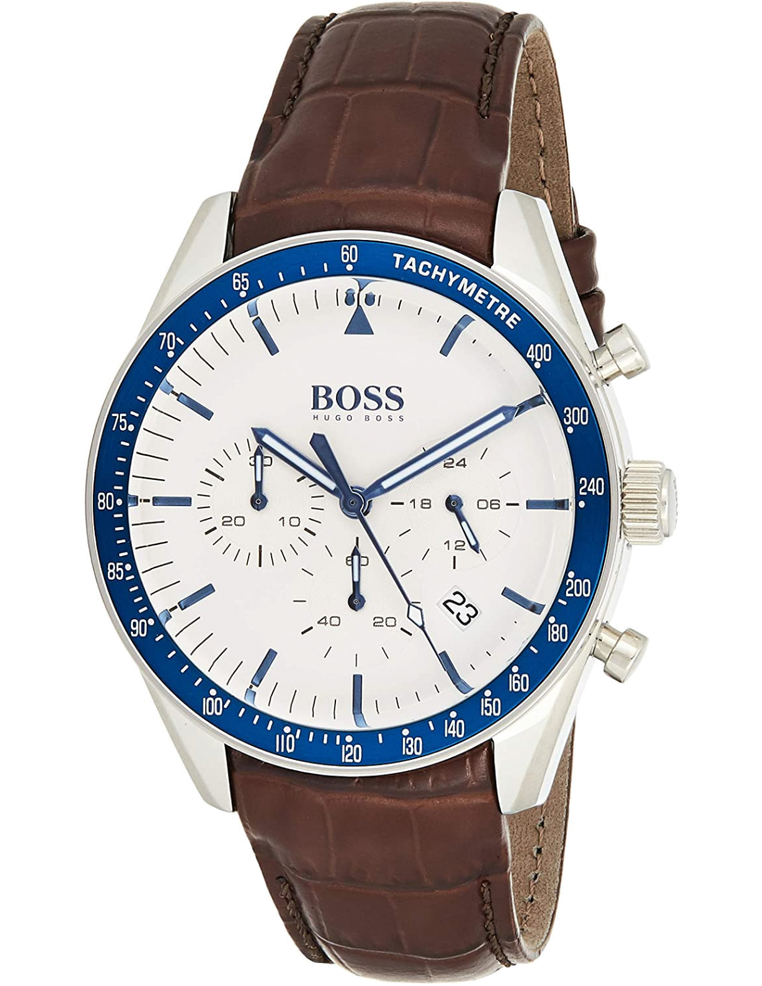 Montre Homme Hugo Boss Trophy 1513629 - Cadran Blanc Acier, Bracelet Cuir Marron