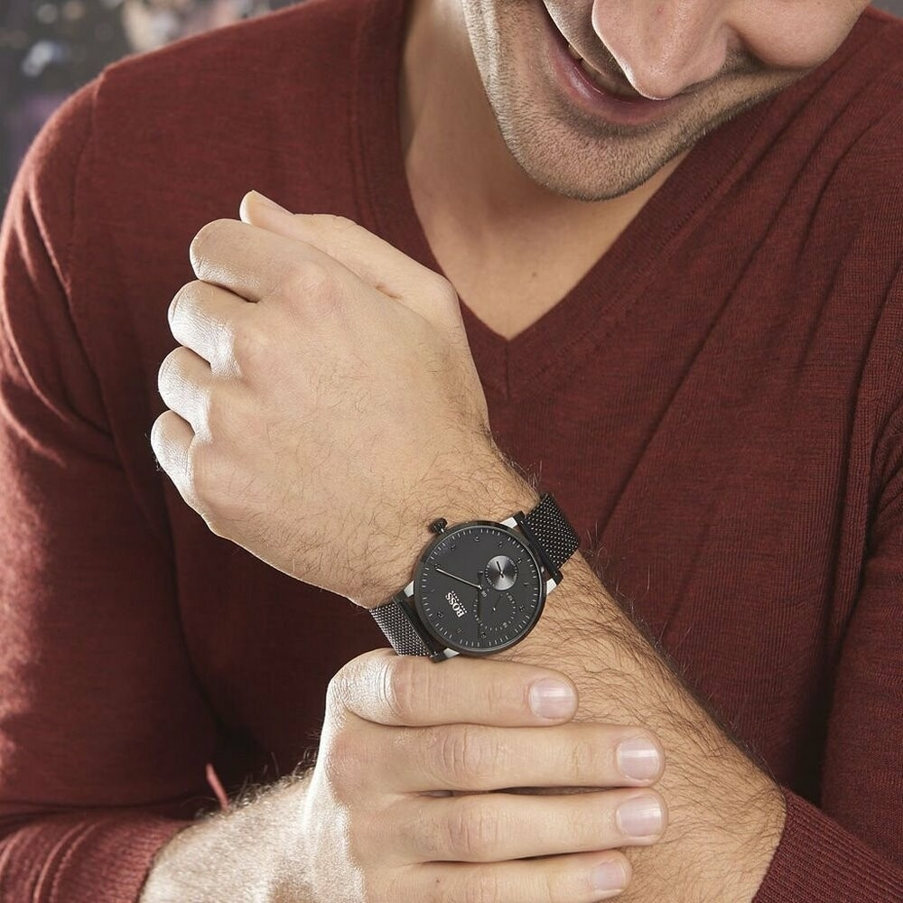 Montre Homme Hugo Boss 1513636 Boîtier Noir Bracelet Maille Milanaise Acier vue 5