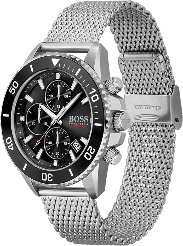 Montre Homme Hugo Boss Chronographe Ocean 1513701 Cadran Noir Acier Maille Milanaise vue 2