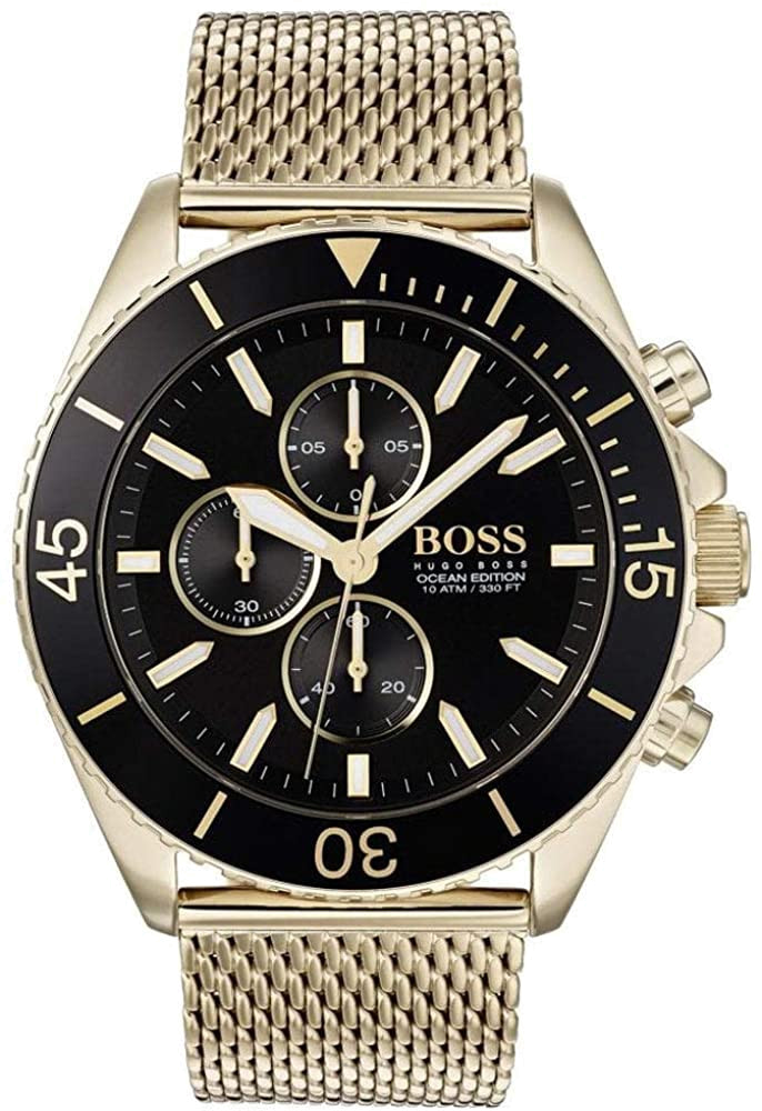 Montre Homme Hugo Boss 1513703 Cadran Noir Boîtier Or Bracelet Maille Milanaise