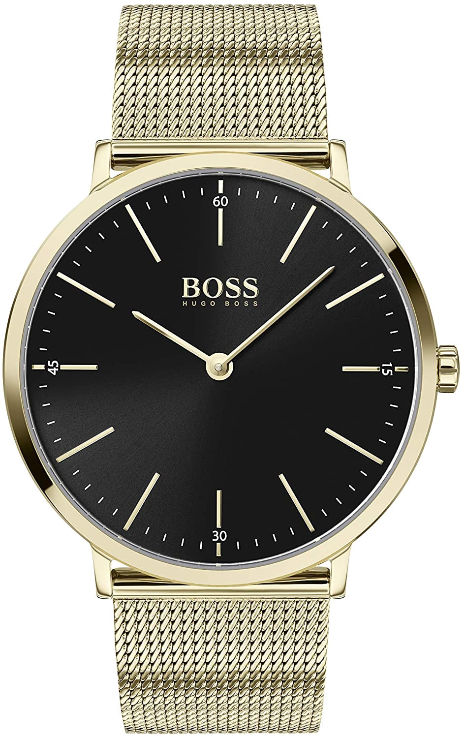 Montre Homme Hugo Boss 1513735 - Boîtier Or & Cadran Noir sur Bracelet Maille Milanaise