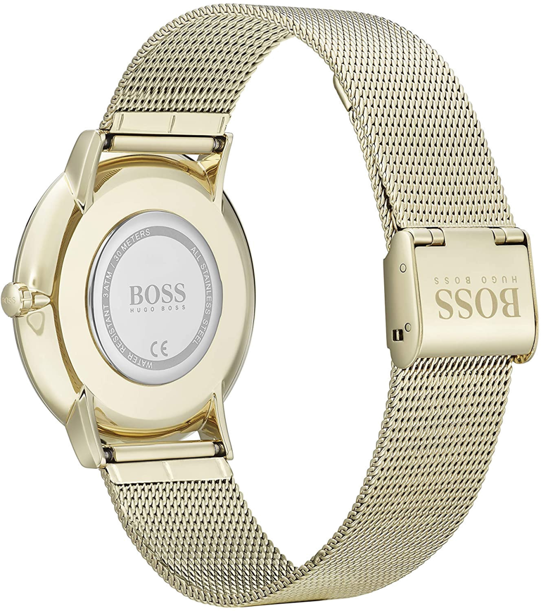 Montre Homme Hugo Boss 1513735 - Boîtier Or & Cadran Noir sur Bracelet Maille Milanaise vue 2