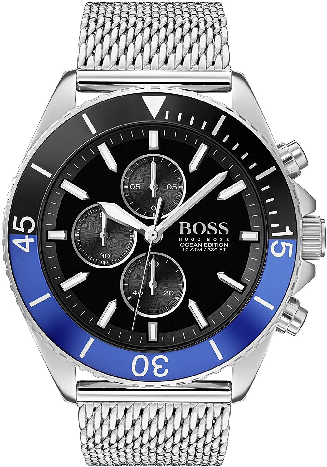 Montre Homme Hugo Boss 1513742 Edition Ocean - Cadran Noir, Boîtier Argent, Bracelet Maille Milanaise