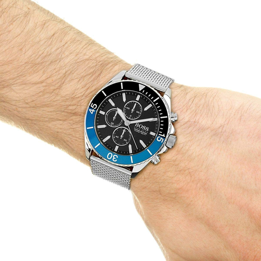 Montre Homme Hugo Boss 1513742 Edition Ocean - Cadran Noir, Boîtier Argent, Bracelet Maille Milanaise vue 3