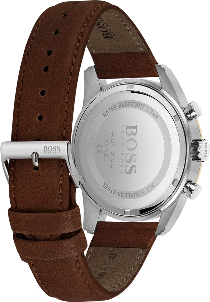 Montre Homme Hugo Boss Skymaster 1513786, Cadran Argent, Bracelet Cuir Marron vue 3