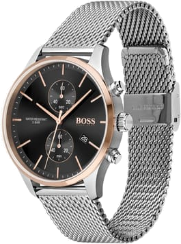 Montre Homme Hugo Boss Associate 1513805, Cadran Noir, Boîtier Argent, Bracelet Maille Milanaise vue 2