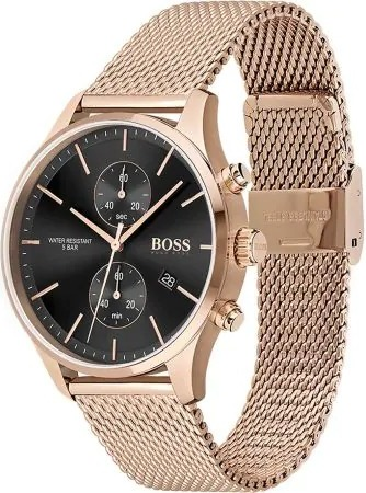 Montre Homme Hugo Boss Integrity 1513806, Boîtier Or Rose, Cadran Noir, Bracelet Maille Milanaise vue 2