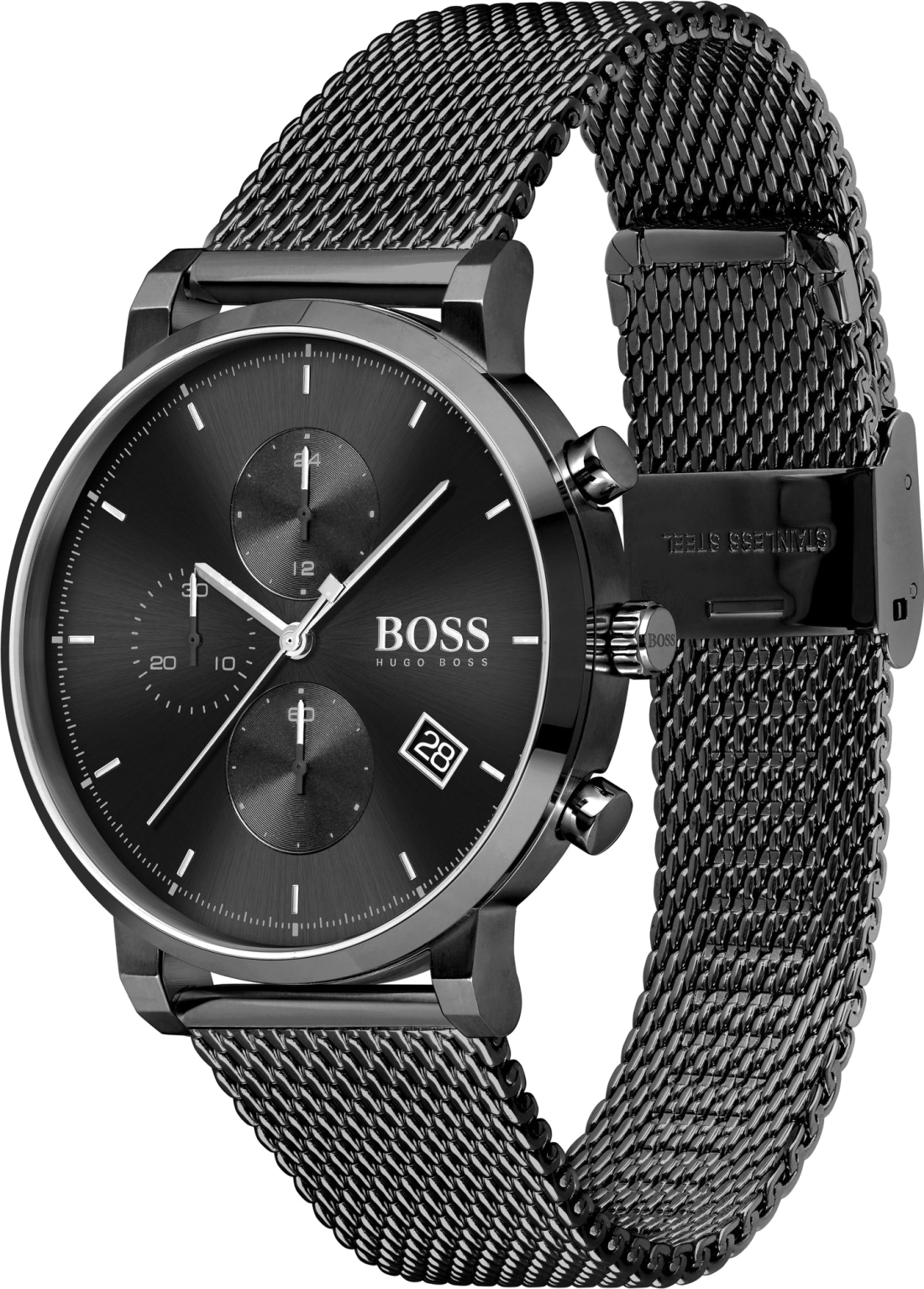 Montre Homme Hugo Boss Integrity 1513813 - Cadran et boîtier noir, bracelet maille milanaise acier vue 2