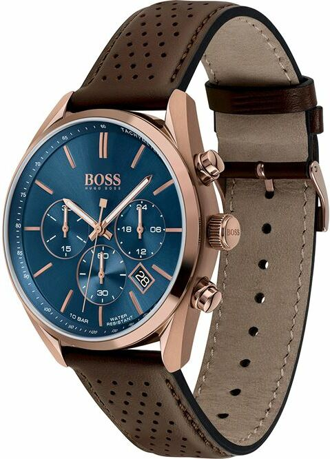 Montre Homme Hugo Boss Champion 1513817 bracelet en cuir perforé marron vue 2