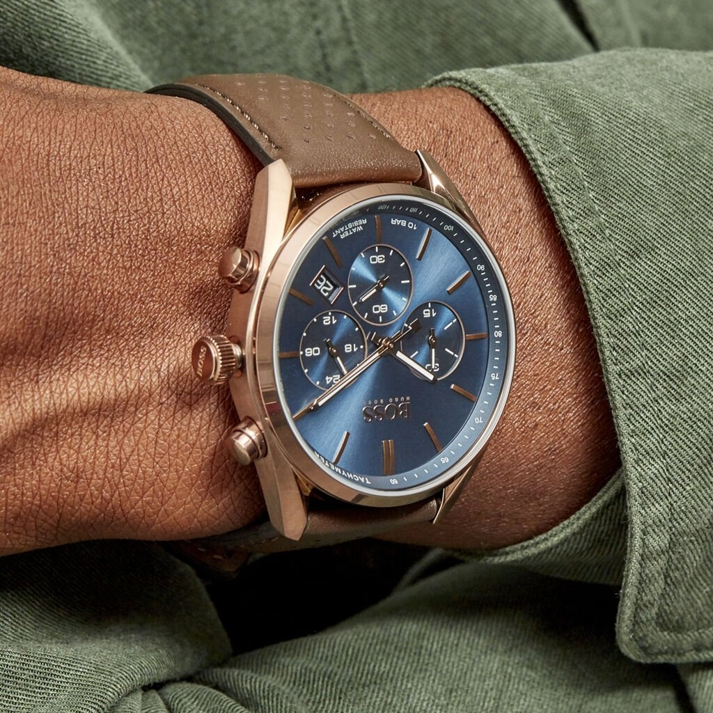 Montre Homme Hugo Boss Champion 1513817 bracelet en cuir perforé marron vue 4