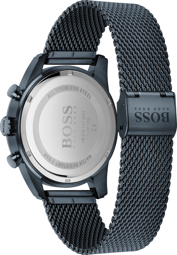 Montre Homme Hugo Boss Skymaster 1513836 - Boîtier et bracelet maille milanaise acier bleu vue 3