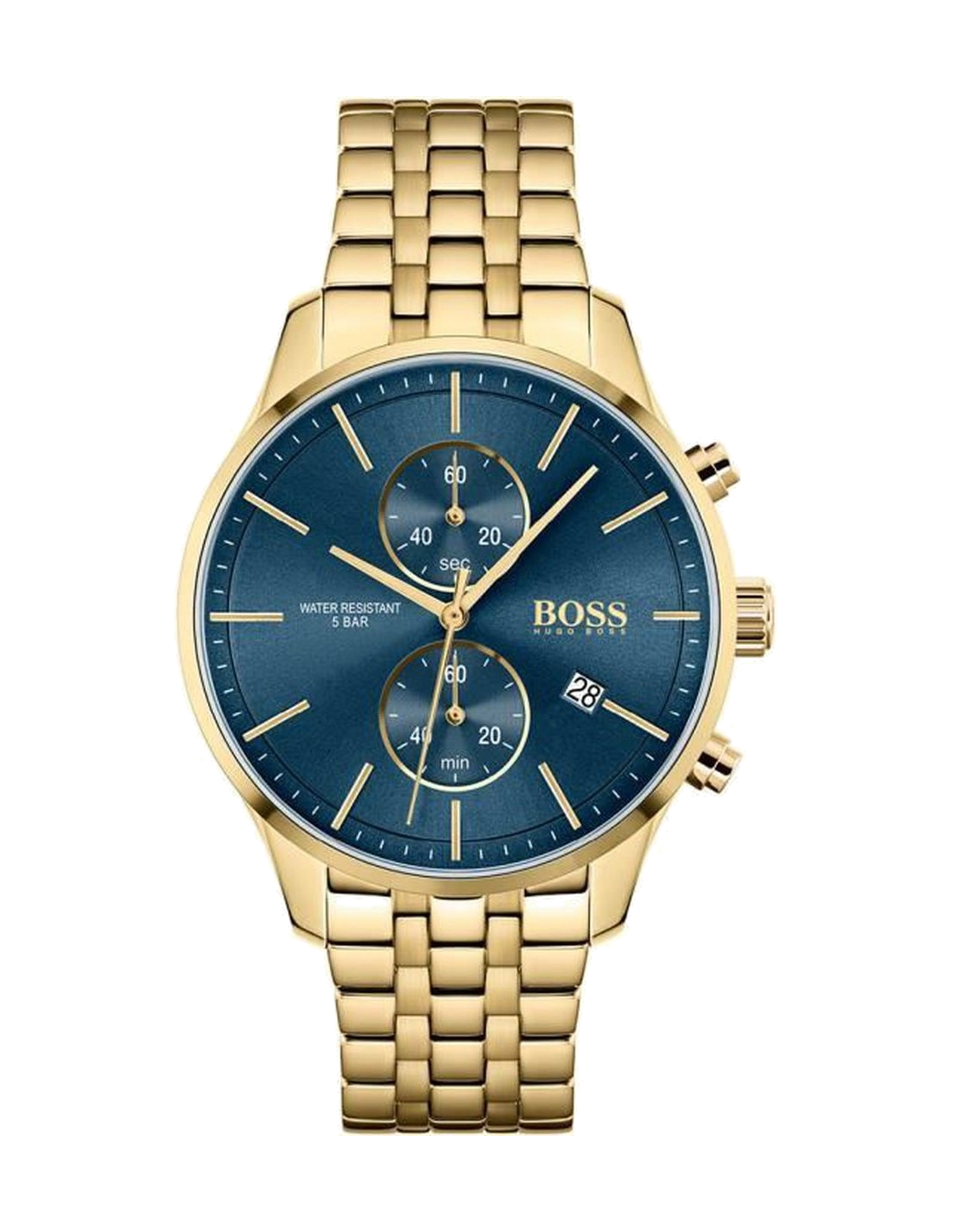 Montre Homme Hugo Boss Associate 1513841 Chronographe Cadran Bleu Bracelet Acier Doré