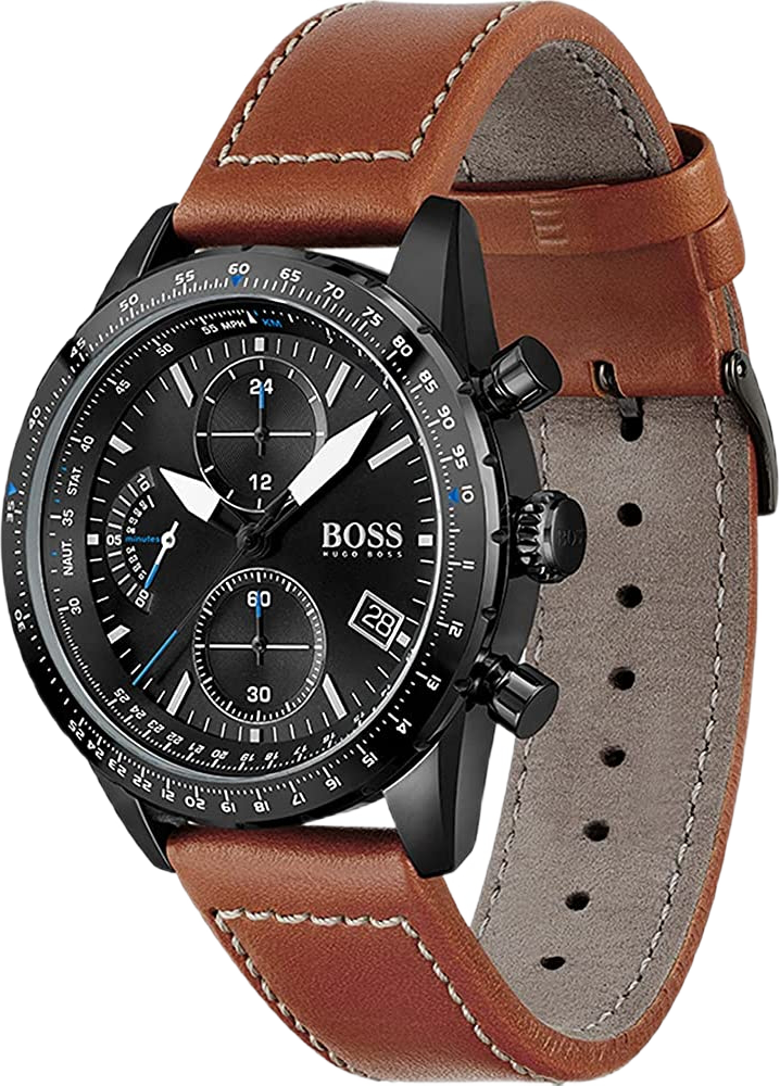 Montre Homme Hugo Boss Pilot Edition 1513851 Chronographe Cadran Noir Bracelet Cuir Marron vue 2